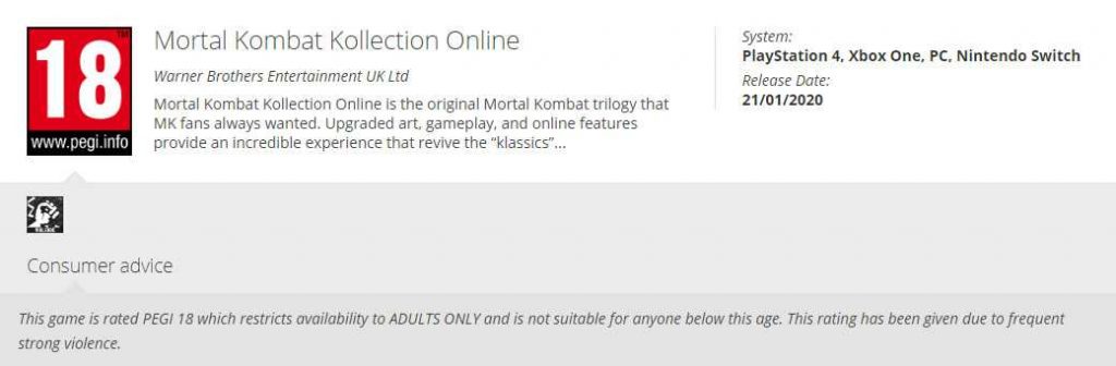 Mortal Kombat Kollection Online” has European age rating – The Cultured Nerd