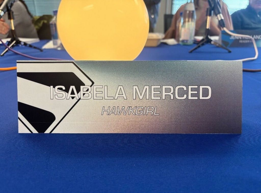 superman legacy table read name plaque for isabela merced