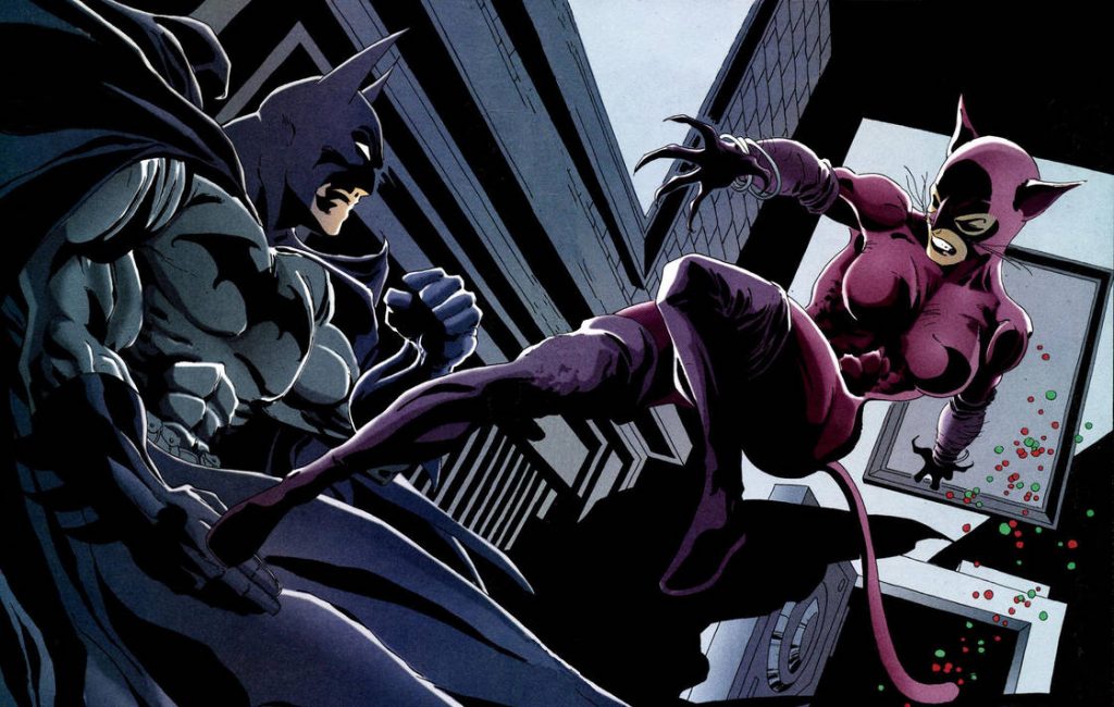 batman fighting catwoman  from the long halloween comic