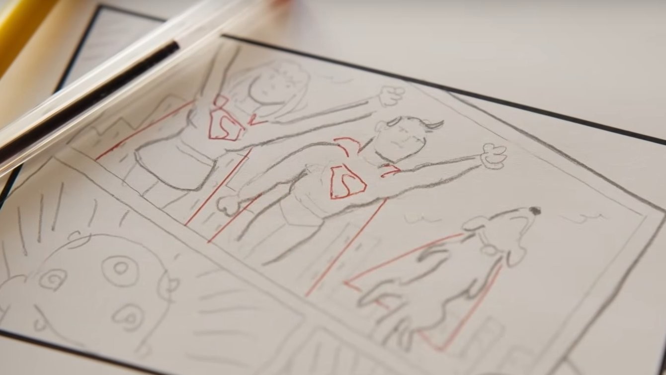 superman storyboard featurign superman supergirl krypto and brainiac
